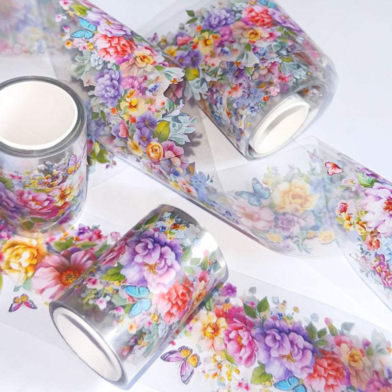 Colorful flowers PET Tape featuring flower, and color designs for journaling, scrapbooking and collage