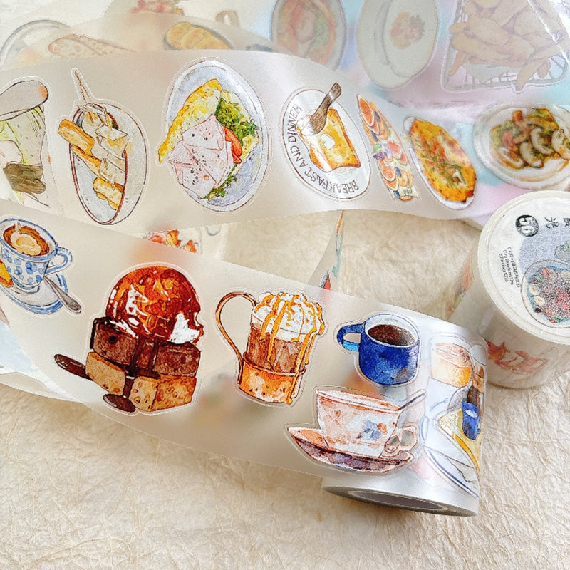 Whole Roll 5cm*10m Healing Cuisine Die Cutting Washi/PET/Fog PET Tape for journaling, scrapbooking and collage