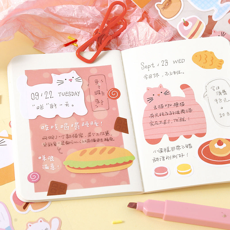 Flat Cat Diary Series Sticker featuring cat designs for journaling, scrapbooking and collage
