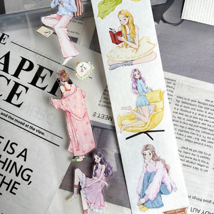 Whole Roll 5.5cm*5m Time At Home Die Cutting Washi/PET/Fog PET Tape featuring home designs for journaling, scrapbooking and collage