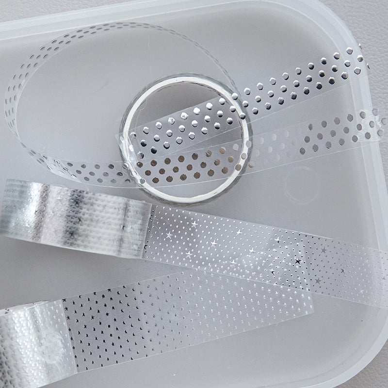Silver Special Issue Series Silver Stamping PET Tape Set featuring silver designs for journaling, scrapbooking and collage