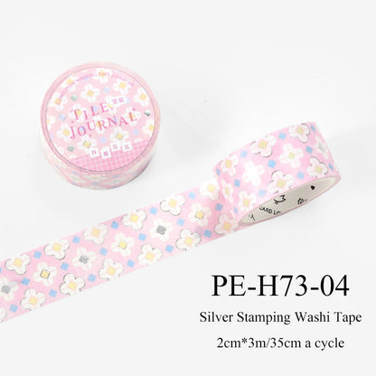 Flower Tile Diary Series Silver Stamping Washi Tape