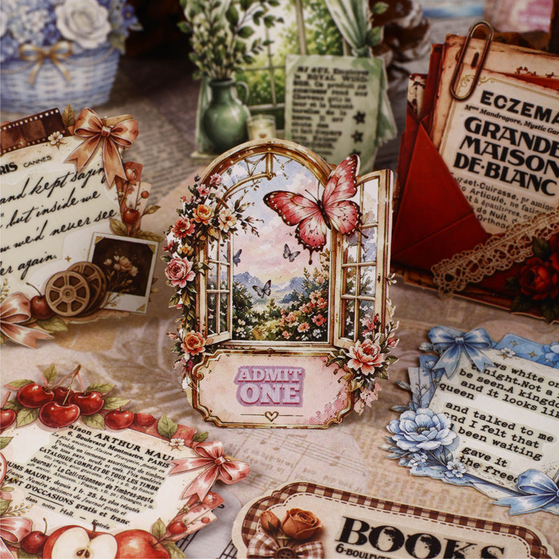 Flower Note Series Sticker featuring flower designs for journaling, scrapbooking and collage