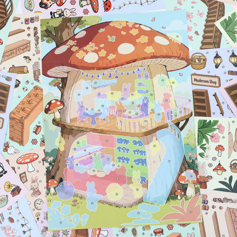 Mushroom Hut 3D Sticker featuring mushroom designs for journaling, scrapbooking and collage