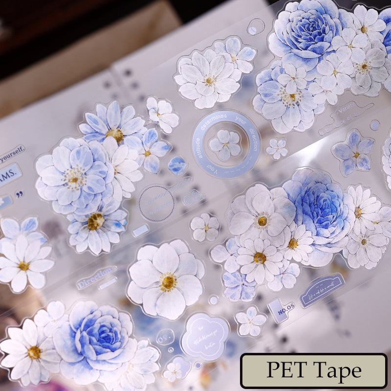 Light Blue Flower Die-Cutting Washi Tape - Whole Roll 5.5cm×5m