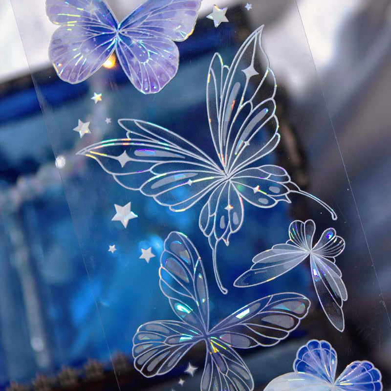 6cm*100cm Hyaline Feather Shell Light PET Tape featuring light designs for journaling, scrapbooking and collage
