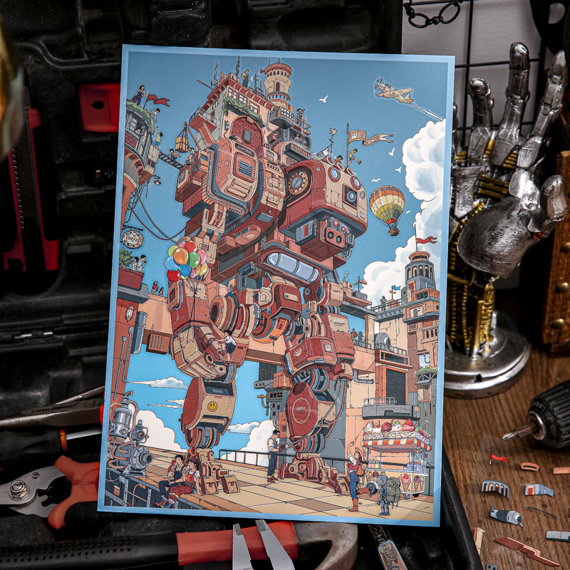 Mechanical Castle Series 3D Sticker featuring castle designs for journaling, scrapbooking and collage