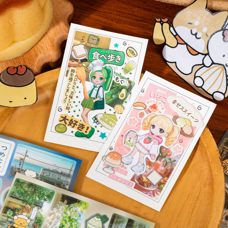 Cute Food Story Series Sticker Book featuring book designs for journaling, scrapbooking and collage