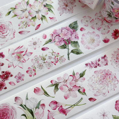 5.5cm*100cm Pink Flower Collection Washi/PET Tape featuring pink, and flower designs for journaling, scrapbooking and collage