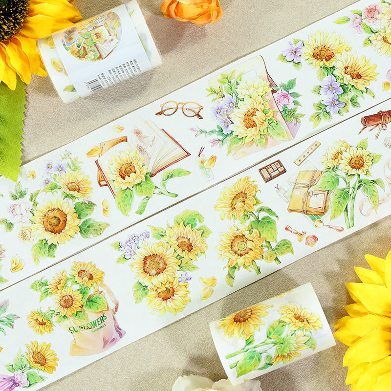 Time of Sunflowers Die Cutting Washi Tape featuring flower, and sun designs for journaling, scrapbooking and collage