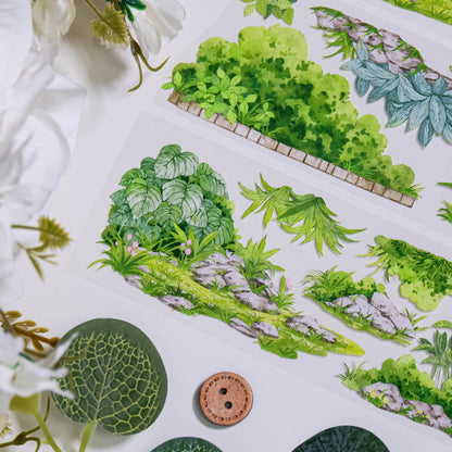 Whole Roll 5cm*5m Summer Greenery PET Tape featuring summer, and green designs for journaling, scrapbooking and collage