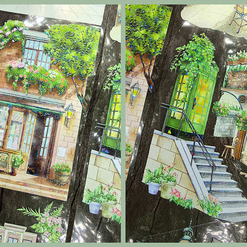7.5cm*125cm Leisure Street Corner Crystal PET Tape featuring leisure, street, and tree designs for journaling, scrapbooking and collage