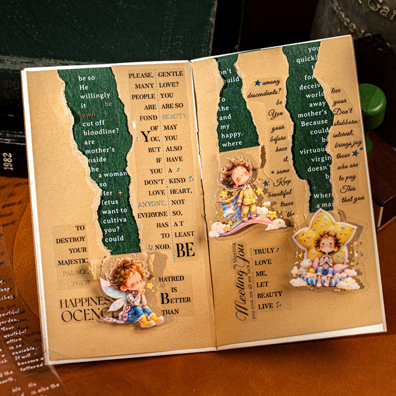 Love and Poetry Series Silver Stamping PET Tape featuring silver designs for journaling, scrapbooking and collage