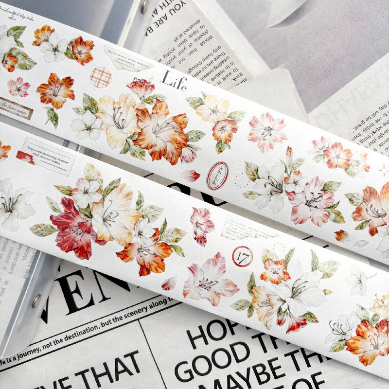 Whole Roll 5.5cm*5m Crimson Magnolia Die Cutting Washi/PET Tape for journaling, scrapbooking and collage
