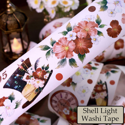 Whole Roll 6cm*4.8m Drunken Lotus Banquet Die Cutting Shell Light Washi/PET Tape