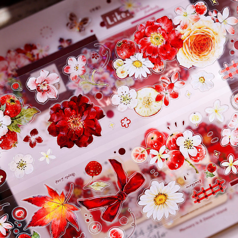 6cm*150cm Red Fruit Fragrant Flavor Die Cutting Washi/PET/Shell Light PET Tape featuring red, fruit, and light designs for journaling, scrapbooking and collage