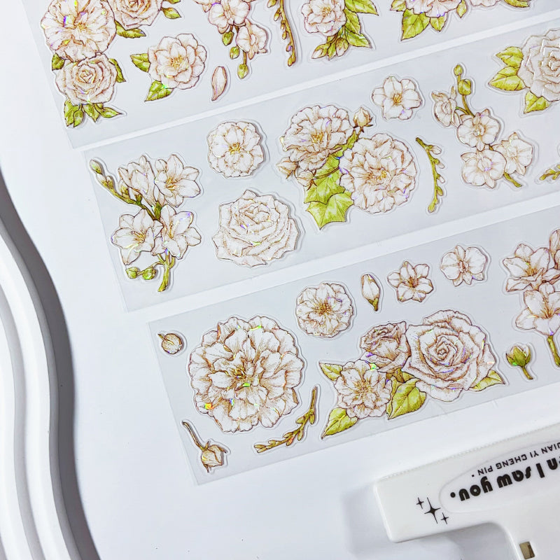 Whole Roll 6cm*5m Floating White Love Shell Light PET Tape featuring white, and light designs for journaling, scrapbooking and collage