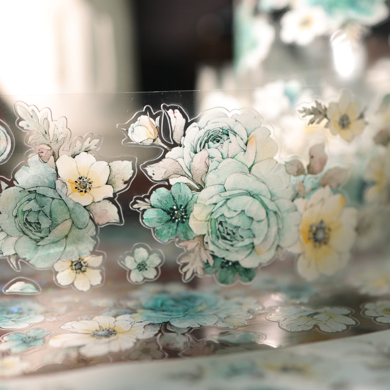 Blue Purple Flower Die-Cutting Washi Tape - Whole Roll 5.5cm×5m