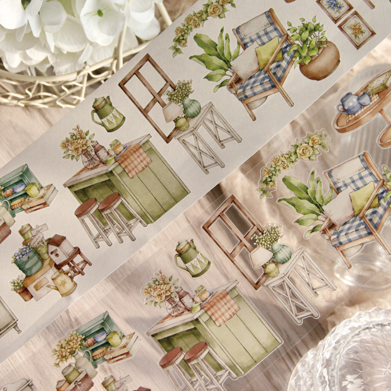 7.5cm*125cm Rural Cottage Die Cutting Washi/PET Tape featuring cottage designs for journaling, scrapbooking and collage