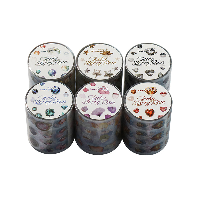 Lucky Starry Rain Series Die Cutting PET Tape featuring star, and rain designs for journaling, scrapbooking and collage