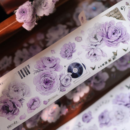 6cm*100cm Purple Melody Echoes Die Cutting Washi/PET/Shell Light PET Tape featuring light designs for journaling, scrapbooking and collage
