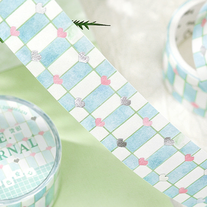 Flower Tile Diary Series Silver Stamping Washi Tape featuring silver, and flower designs for journaling, scrapbooking and collage