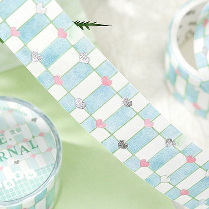 Flower Tile Diary Series Silver Stamping Washi Tape featuring silver, and flower designs for journaling, scrapbooking and collage