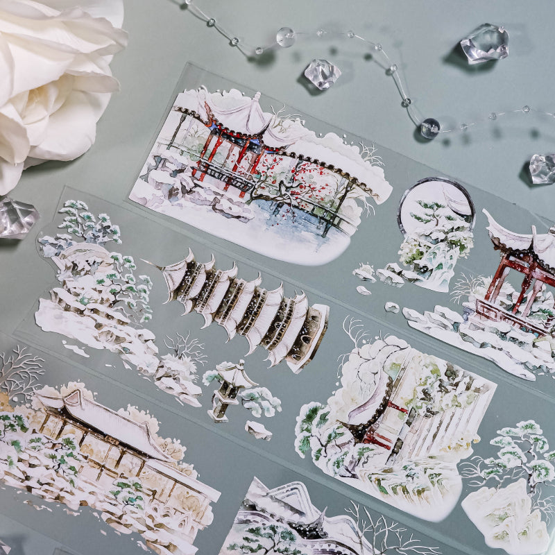 6cm*100cm Snow City PET Tape featuring snow designs for journaling, scrapbooking and collage