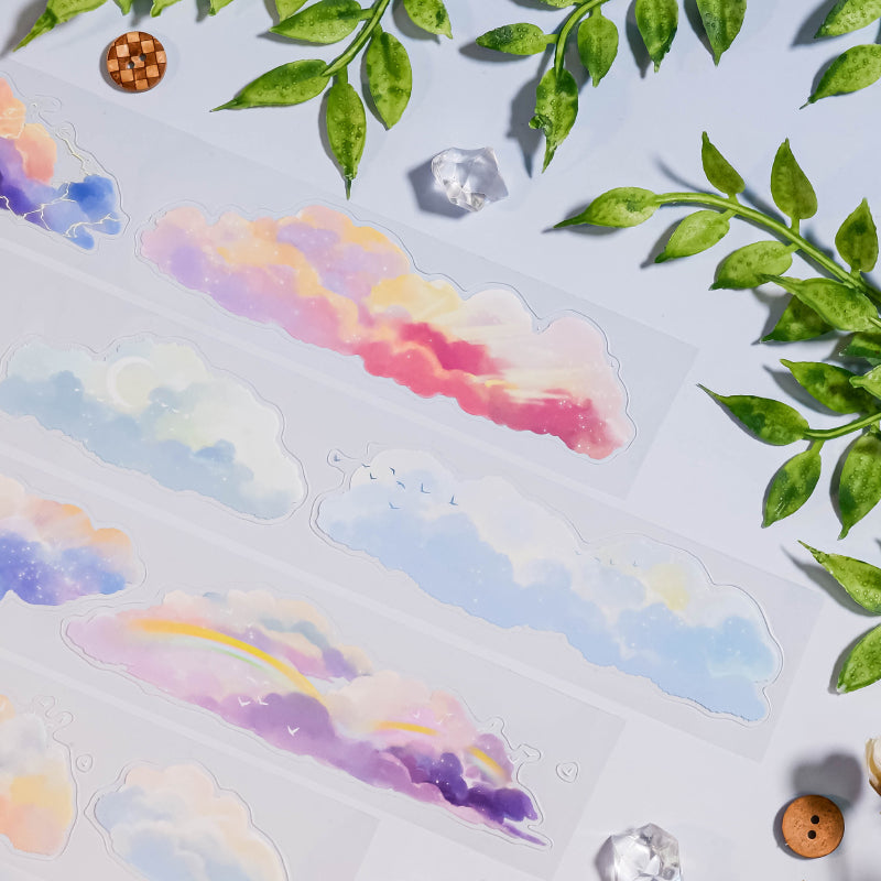Whole Roll 4.5cm*5m In the cloud Die Cutting PET Tape featuring cloud designs for journaling, scrapbooking and collage