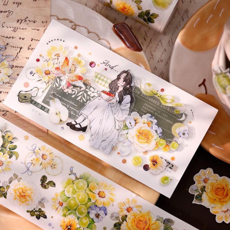 Whole Roll 6cm*5m Grape Vine Die Cutting Washi/PET/Shell Light Washi/PET Tape