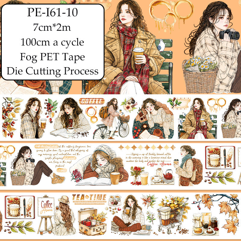 Warm Autumn Diary Die Cutting Fog PET Tape featuring autumn designs for journaling, scrapbooking and collage