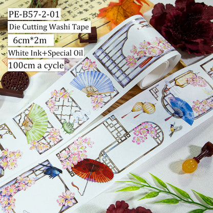 Spring Peach Die Cutting Washi/Shell Silver PET Tape