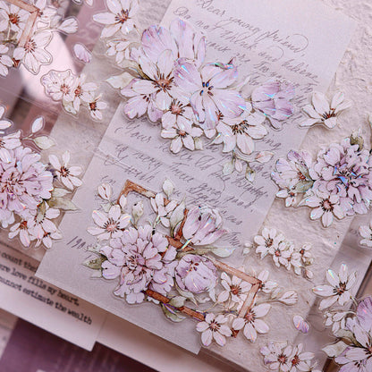 5.5cm*150cm Purple Smoke Flower Die Cutting Washi/PET/Shell Light PET Tape featuring flower, and light designs for journaling, scrapbooking and collage
