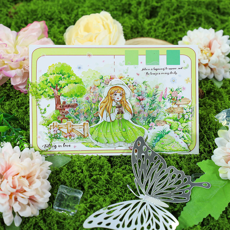 Green wind gathering wild Die Cutting Washi/Shell Light PET Tape featuring green, light, and wind designs for journaling, scrapbooking and collage