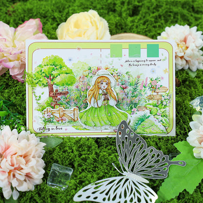 Green wind gathering wild Die Cutting Washi/Shell Light PET Tape featuring green, light, and wind designs for journaling, scrapbooking and collage