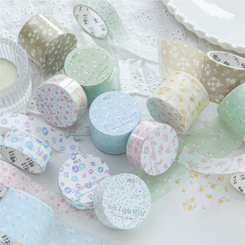 Flower And Alice Series Washi Tape featuring flower designs for journaling, scrapbooking and collage