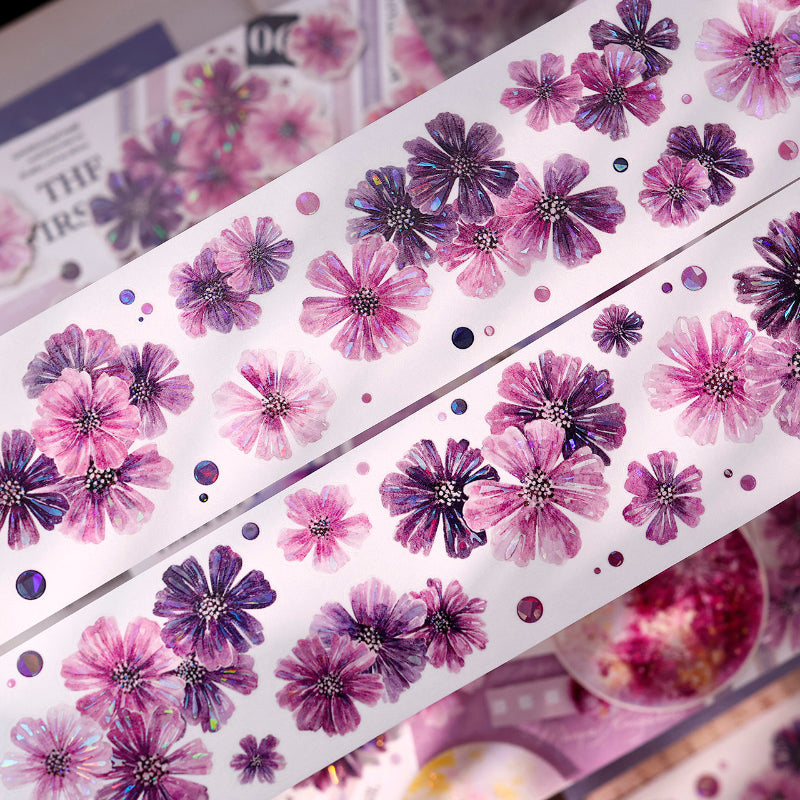 5cm*125cm Smoke Purple Flower Die Cutting Washi/PET/Shell Light Washi/PET Tape