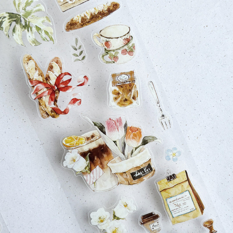 5.5cm*104cm Coffee Story Die Cutting Washi/PET/Fog PET Tape for journaling, scrapbooking and collage