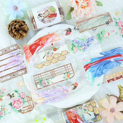 Ancient court Die Cutting Washi/Shell Gold PET Tape featuring old, and gold designs for journaling, scrapbooking and collage