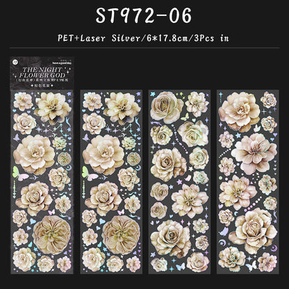Dark Night Floral Goddess Sticker Sheet – Gothic Aesthetic Journaling & Scrapbook Sticker