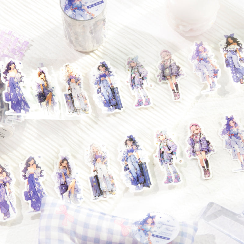 Dopamine girl Series Die Cutting Self-adhesive Tape featuring girl designs for journaling, scrapbooking and collage
