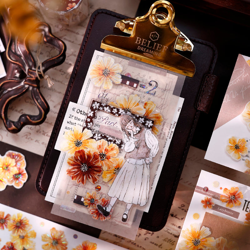 5cm*125cm Autumn Brown Floral Die Cutting Washi/PET/Shell Light Washi/PET Tape