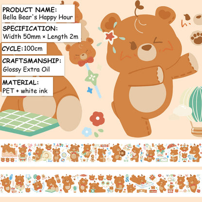 Bella bear's happy hour PET Tape featuring bear designs for journaling, scrapbooking and collage