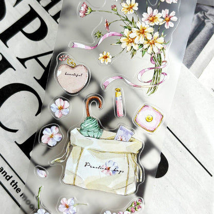 Whole Roll 5.5cm*5m Flowers Stories Die Cutting Washi/PET/Fog PET Tape featuring flower designs for journaling, scrapbooking and collage