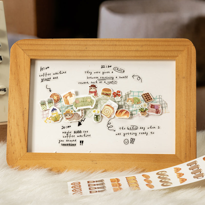 Cat Den Hours Series Die Cutting Self-adhesive Tape featuring cat designs for journaling, scrapbooking and collage