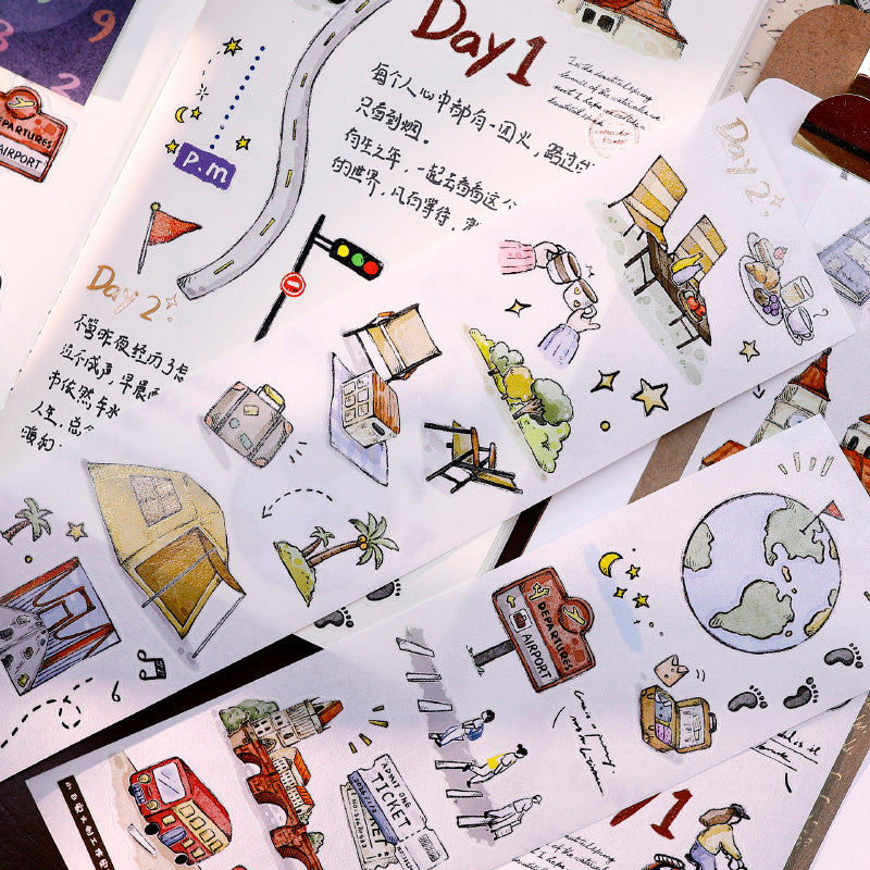 Whole Roll 5.5cm*5m The Journey Die Cutting Washi/Fog PET Tape for journaling, scrapbooking and collage