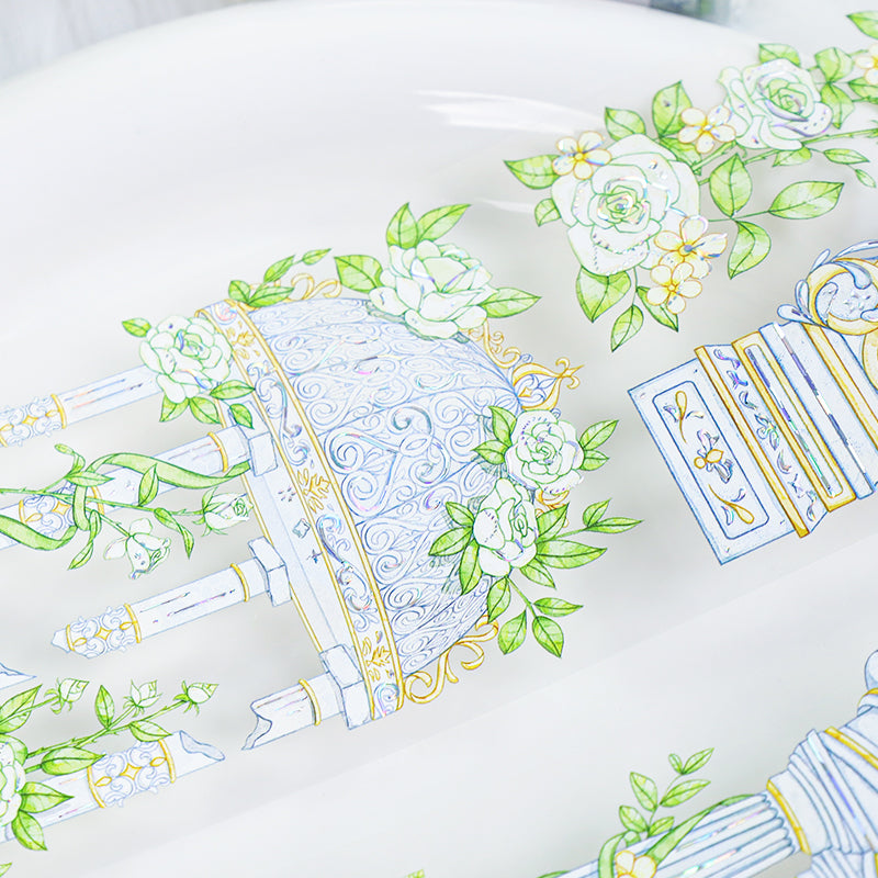 Green Garden Shell Silver PET Tape featuring garden, green, and silver designs for journaling, scrapbooking and collage