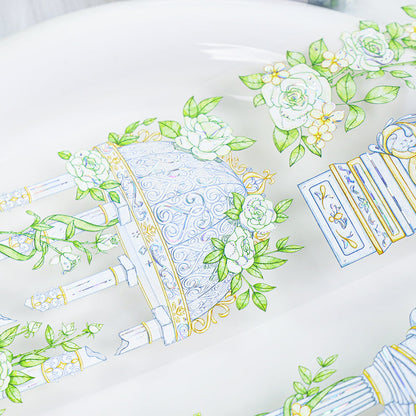 Green Garden Shell Silver PET Tape featuring garden, green, and silver designs for journaling, scrapbooking and collage