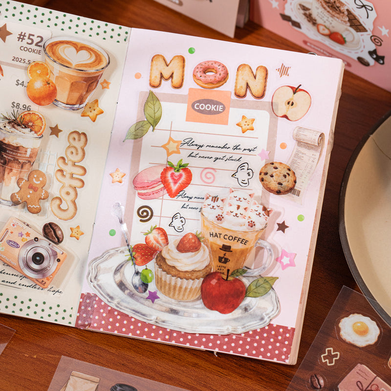 Corner Coffee Series Sticker Book featuring book designs for journaling, scrapbooking and collage