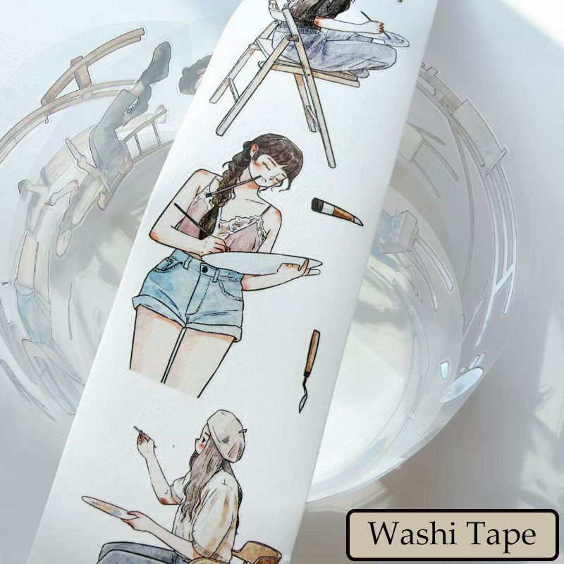 6cm*333cm Drawing girl Die Cutting Washi/PET/Fog PET Tape